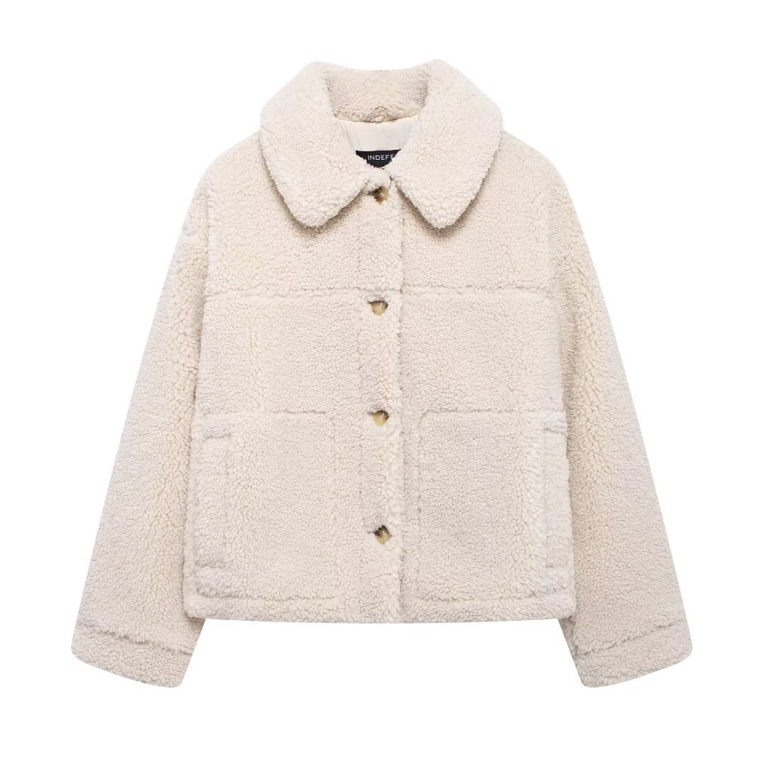 New Fleece Loose Solid-color Lapel Jacket Coat