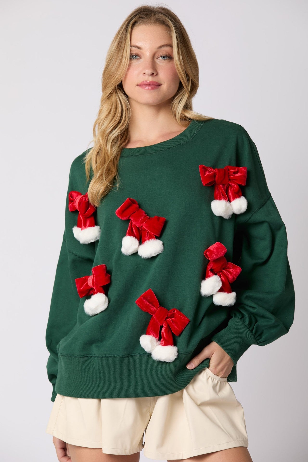Christmas Bowknot Decorative Top Casual Long Sleeve Sweatshirt