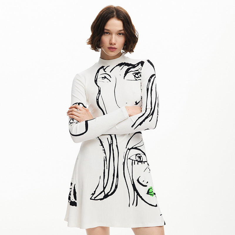 Women's Positioning Portrait Line Printing Dress