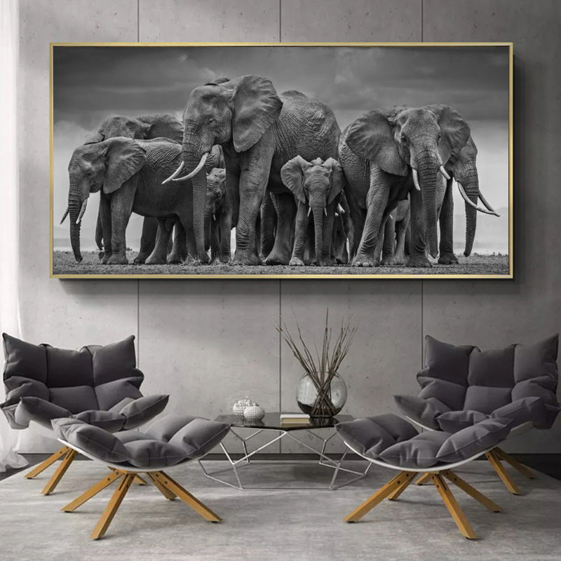 African Elephant Family Decorative Painting Animal Poster Frameless Painting Painting Core