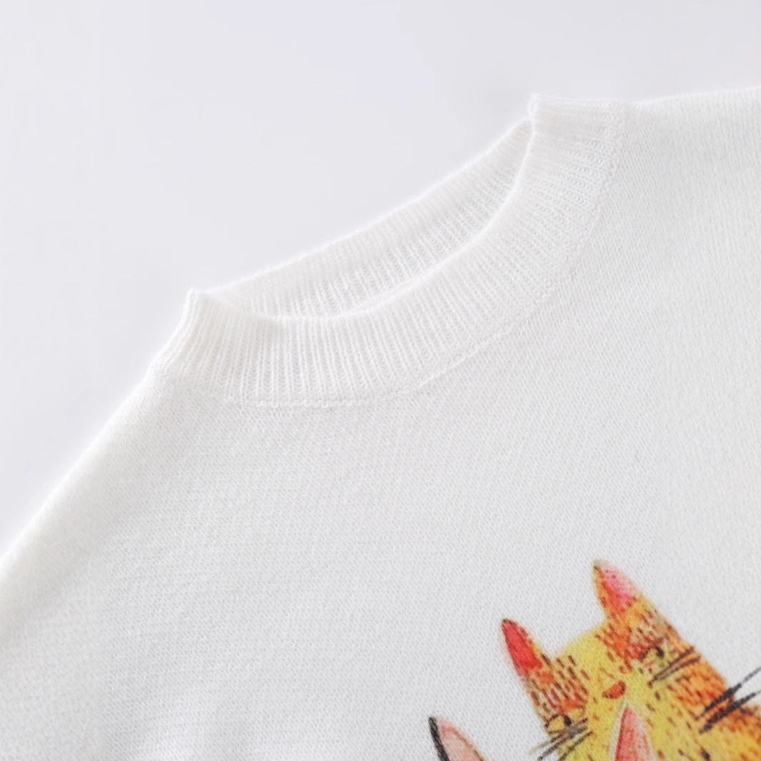 Plus Size Women's Knitted Cute Cat Casual Fashion Pullover Top