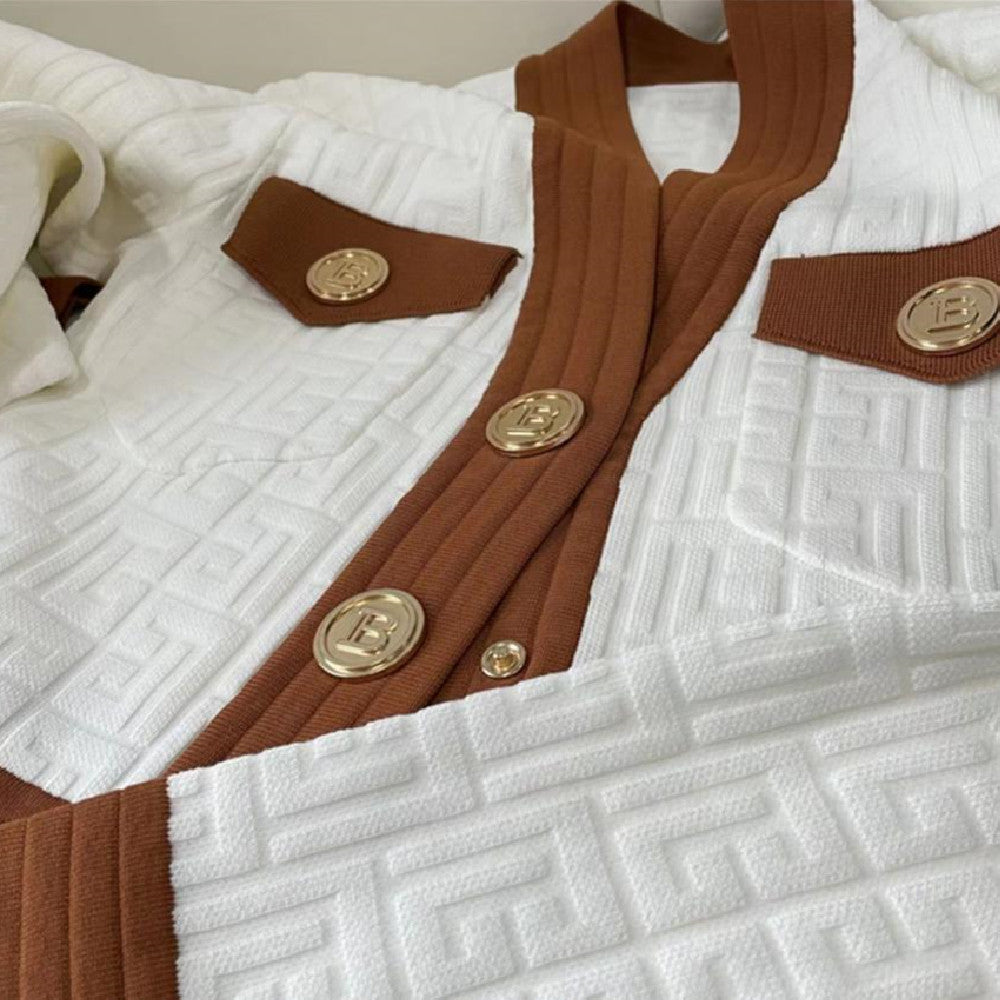 Contrast Knitted Buttock Skirt Fashion Suit