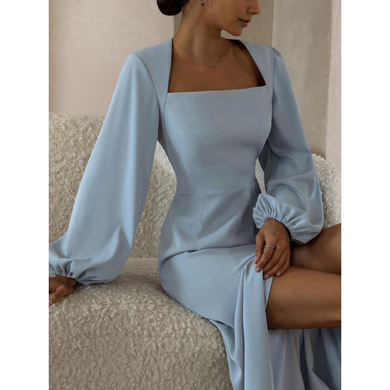 Elegance Retro Casual Long Sleeve Solid Color Dress