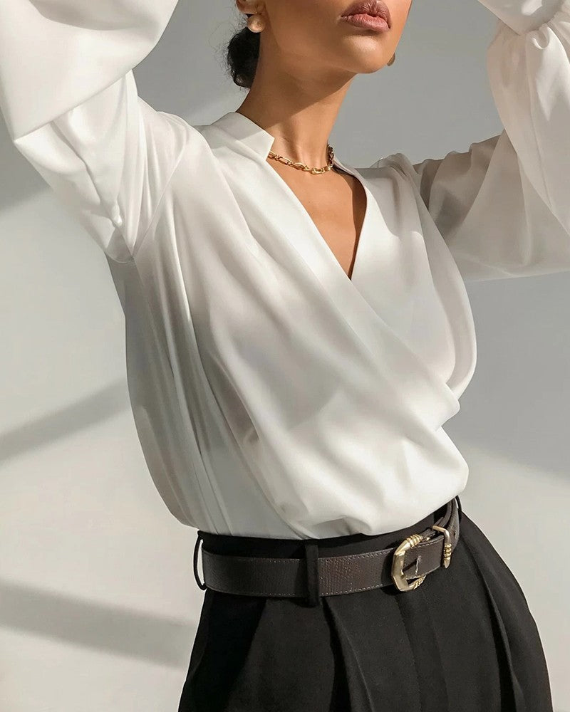 Stand-up Collar V-shaped Pullover Simple And Versatile Solid Color Shirt