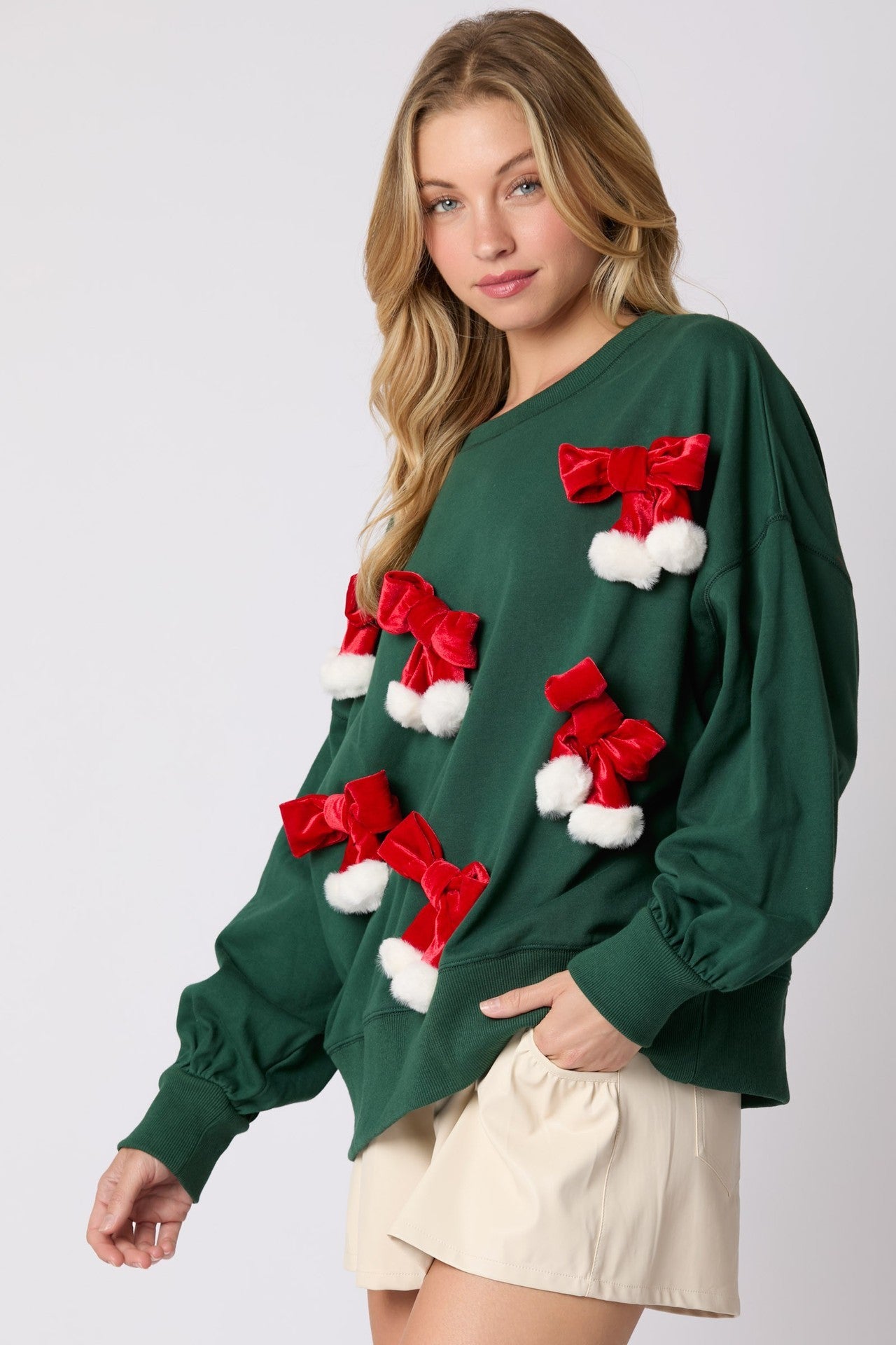 Christmas Bowknot Decorative Top Casual Long Sleeve Sweatshirt