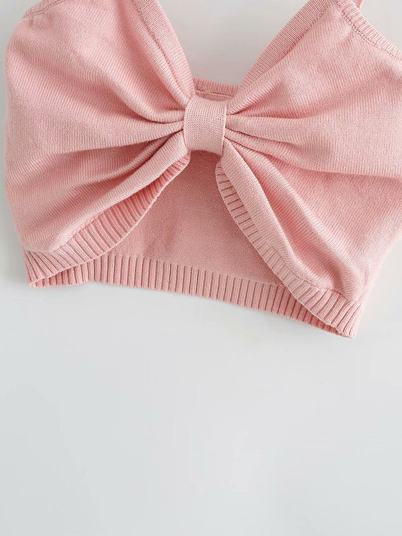 European And American Style Bow Knitted Camisole Short Design Top