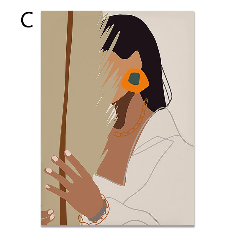 Abstract Girl Potted Plant Canvas Painting Decorative Painting Living Room Painting