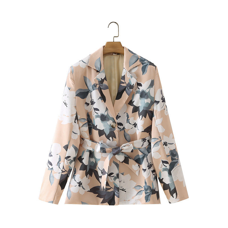 Temperament Slim Fit Slim Flower Print Satin