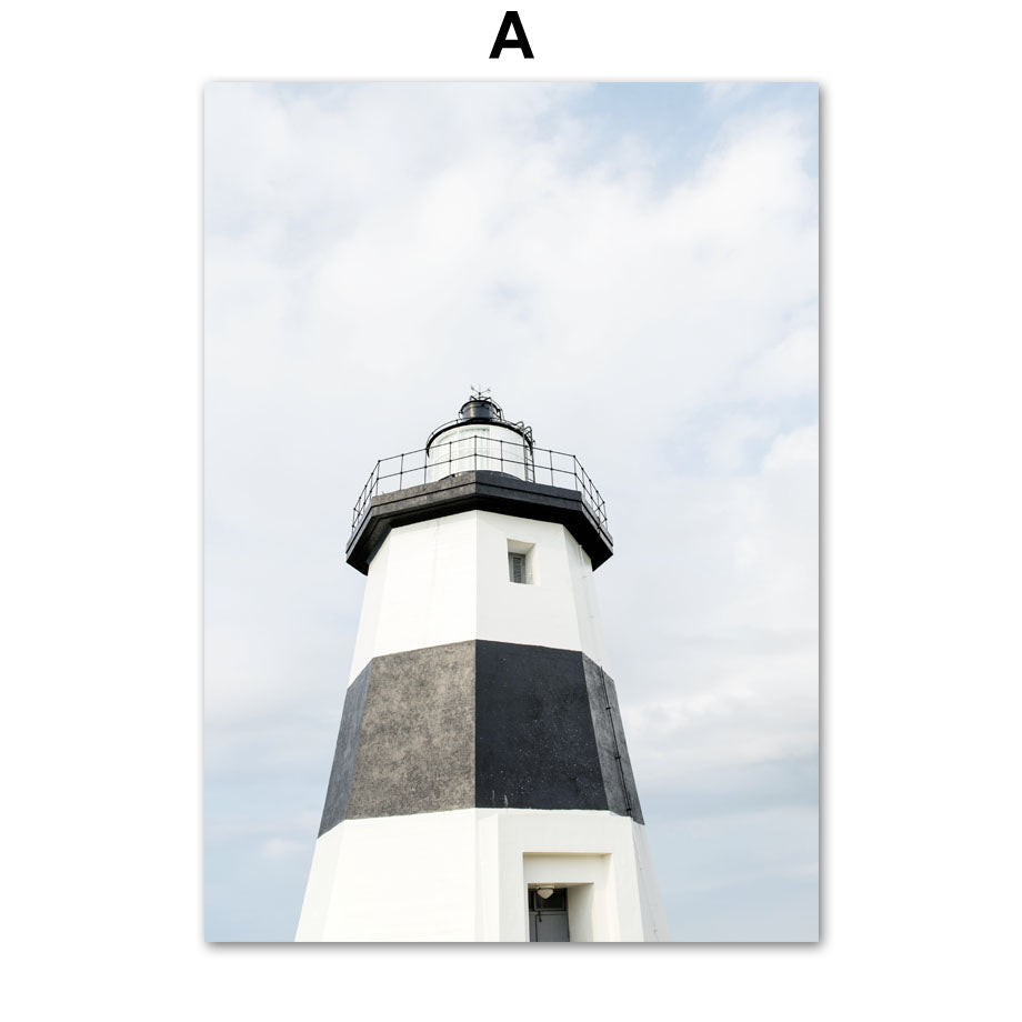 Ocean Beach Palm Tree Barca A Vela Tavola Da Surf Torre Paesaggio Wall Art Canvas Painting