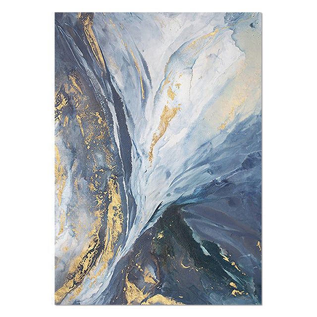 Modern Marble Oil Painting Abstract Blue And Yellow Minimalist Poster