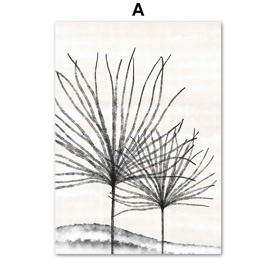 Bohemian Natural Leaf Cactus Dandelion Abstract Wall Art Canvas Painting