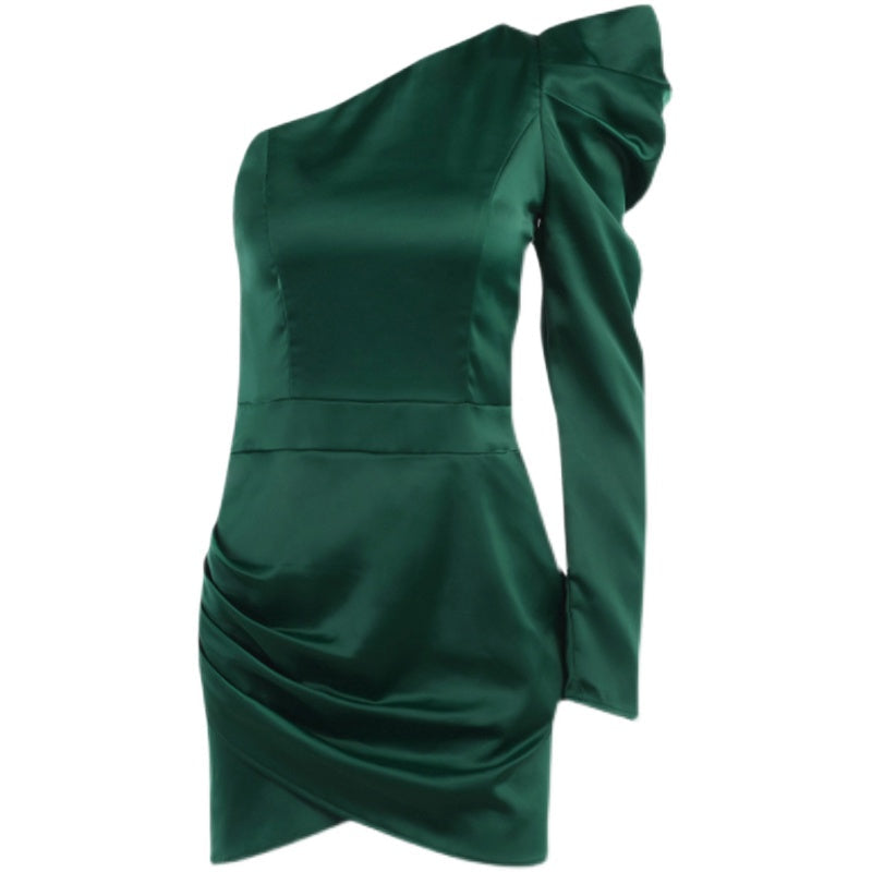 French Temperament One-shoulder Dress