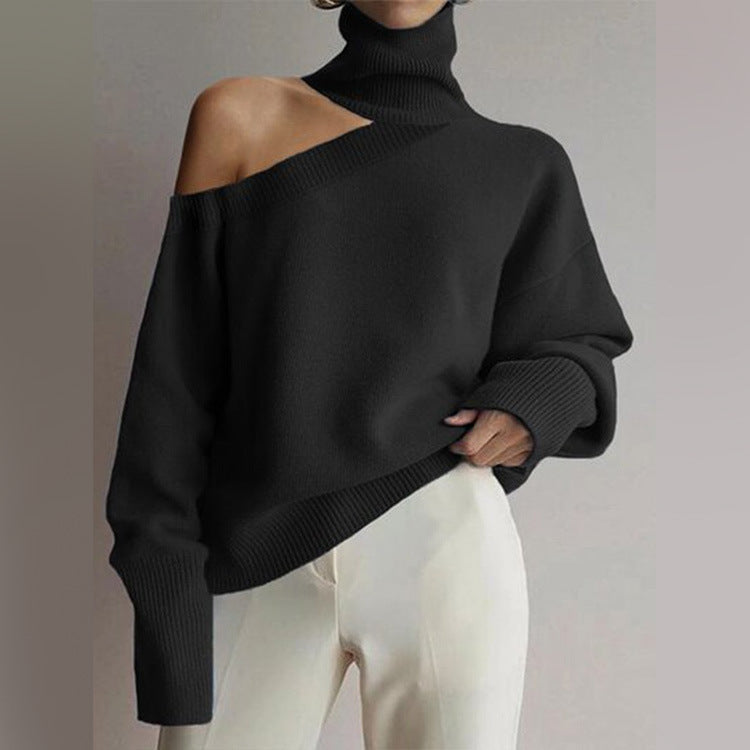 Women's Turtleneck Off Shoulder Knit Long Sleeve Sweater Top